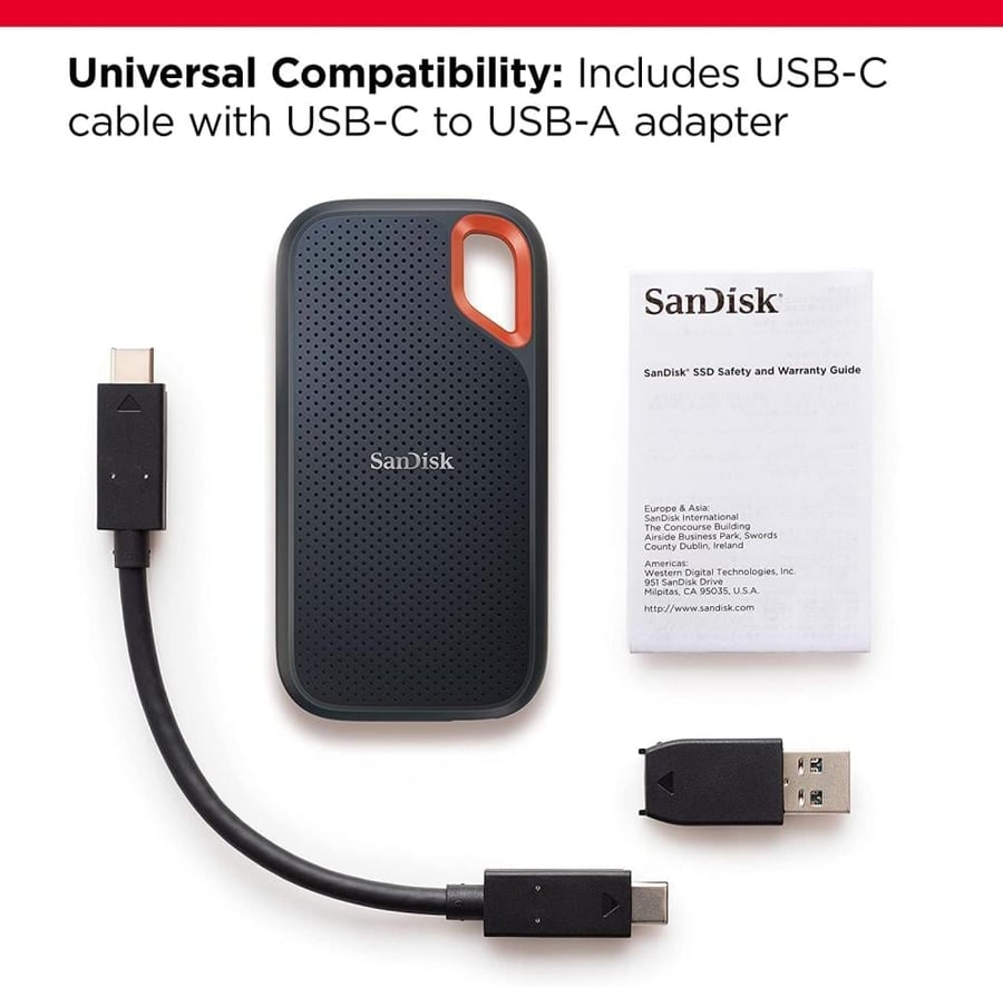 SanDisk Extreme Ext SSD 1050MB/s 1TBSanDisk Extreme Portable SSD – 1TB – سرعة تصل إلى 1050MB/s