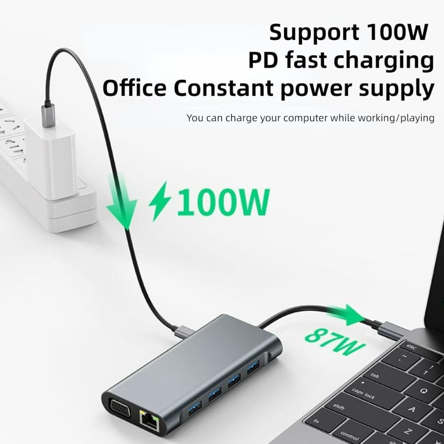 USB-C Hub 11 in 1 – محطة توصيل احترافية متعددة المنافذ