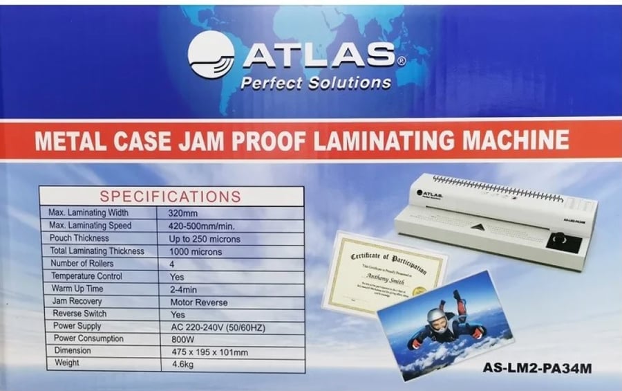 ماكينة تغليف حراري أطلس AS-LM2-PA34M – مقاس A3 عدد 4 رولات
