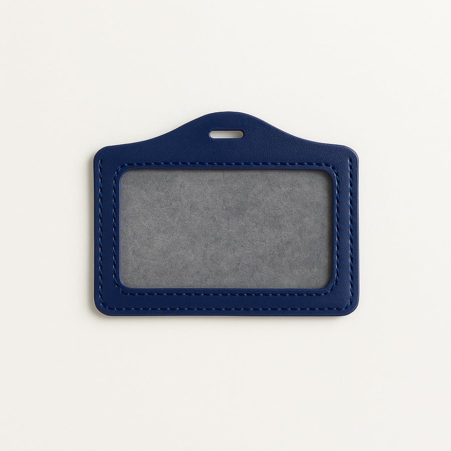 Horizontal Leather ID Card Holder – Navy Blue | Elegant & Clear Display