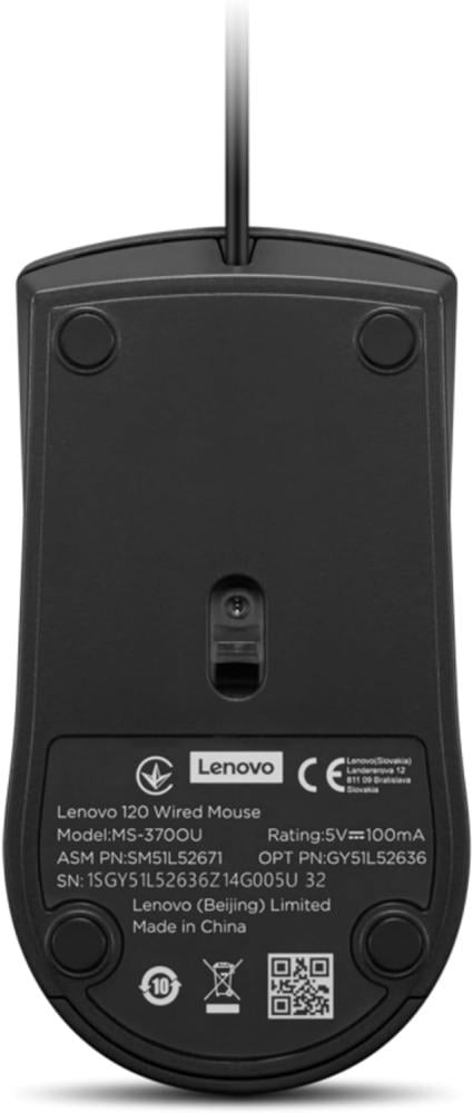 ماوس Lenovo 120 سلكي – أسود | أداء ثابت وسهولة استخدام