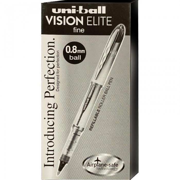 قلم حبر رولر يوني بولUB-200  Vision Elite Fine – أسود – 0.8 مم (Uni-ball Vision Elite Fine Rollerball Pen 0.8 mm – Black) – كتابة احترافية وتقنية مقاومة لتغير الضغط