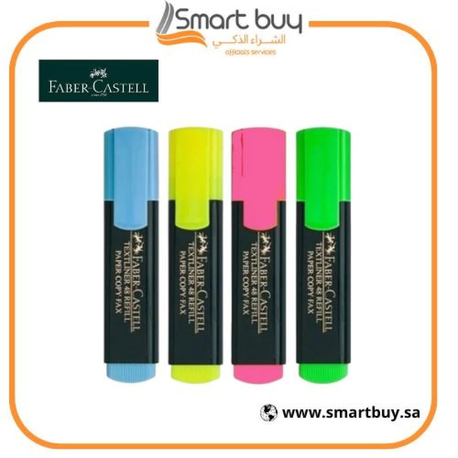 قلم تظليل فايبر كاستل – طقم 4 ألوان (Faber-Castell Highlighter Set – 4 Colors) – تنظيم احترافي بألوان متعددة