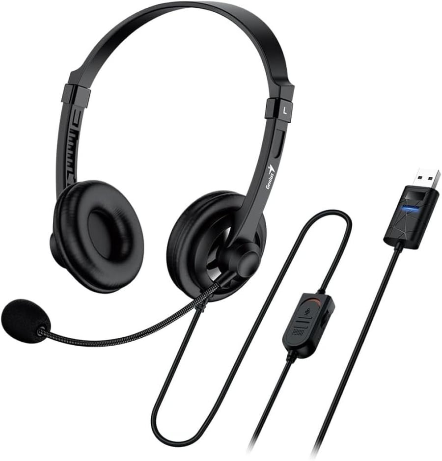 سماعة رأس سلكية جينيس Genius HS-230U بمنفذ USB وميكروفون – أسود