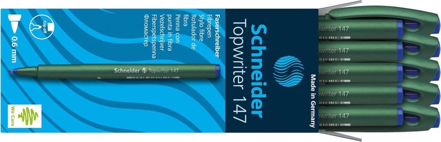 Schneider Topwriter 147 Fiberpen – Blue – 0.6 mm – Made in Germany - Pieces