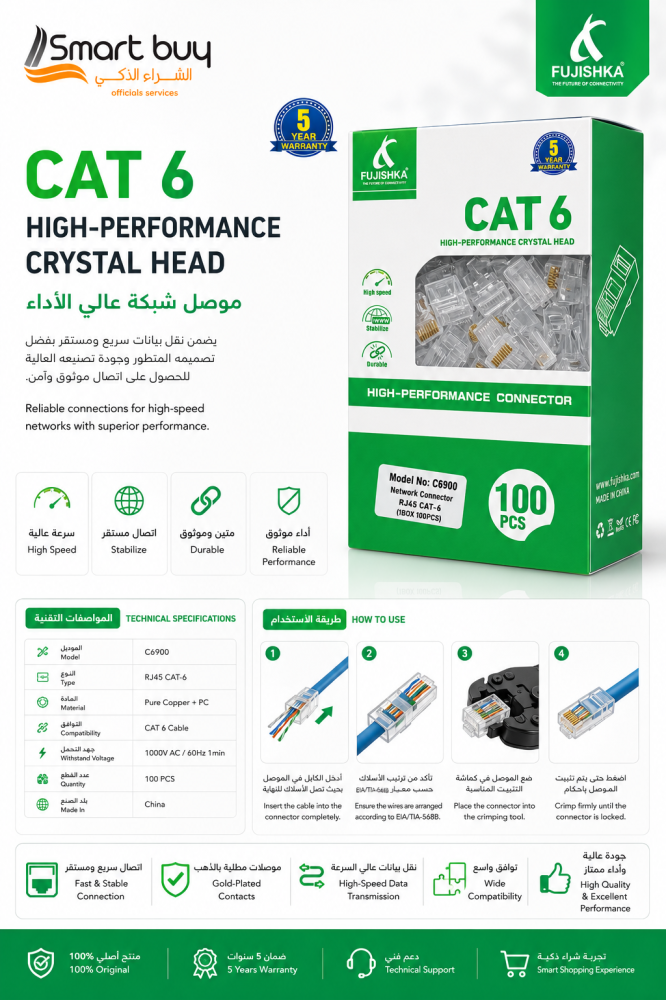موصلات شبكة FUJISHKA CAT 6 موديل C6900 – عبوة 100 قطعة