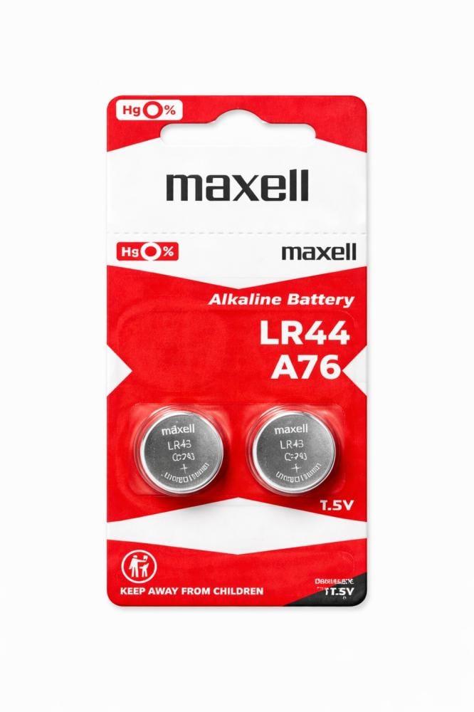 طاريات ماكسل LR44 / A76 قلوية (Maxell LR44 A76 Alkaline Button Battery 1.5V – Pack of 2) – طاقة مستقرة للأجهزة الصغيرة