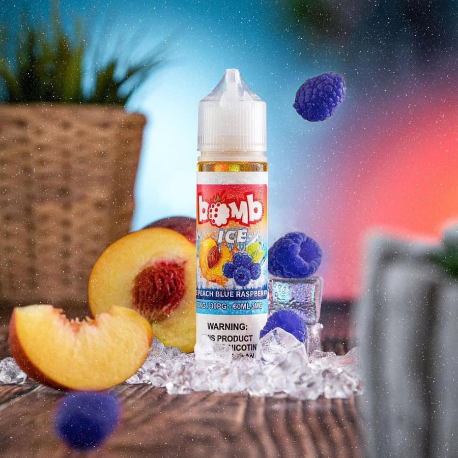 بومب خوخ توت ازرق ايس 60 مل - Bomb Peach Blue Raspberry Ice 60ml