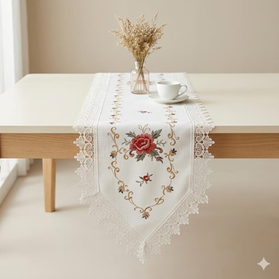 Embroidery tablecloth with classic rose patterns