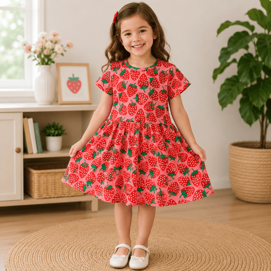 Girls' dress red floral