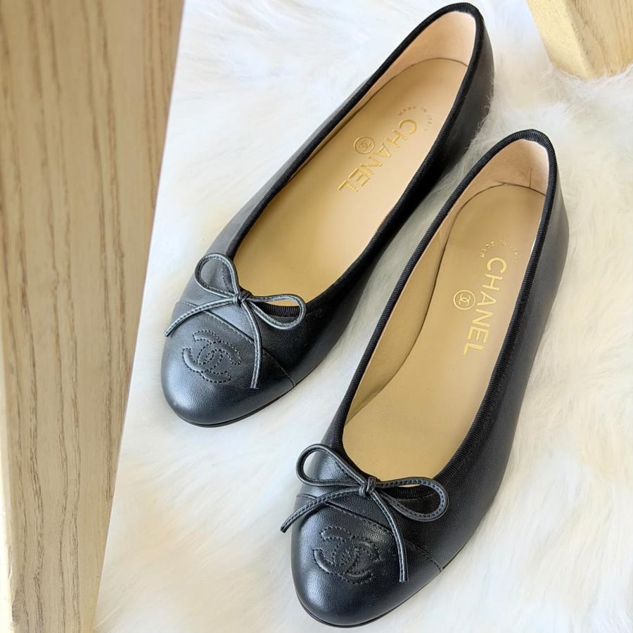 BALLET FLATS Cotton & Patent Calfskin
