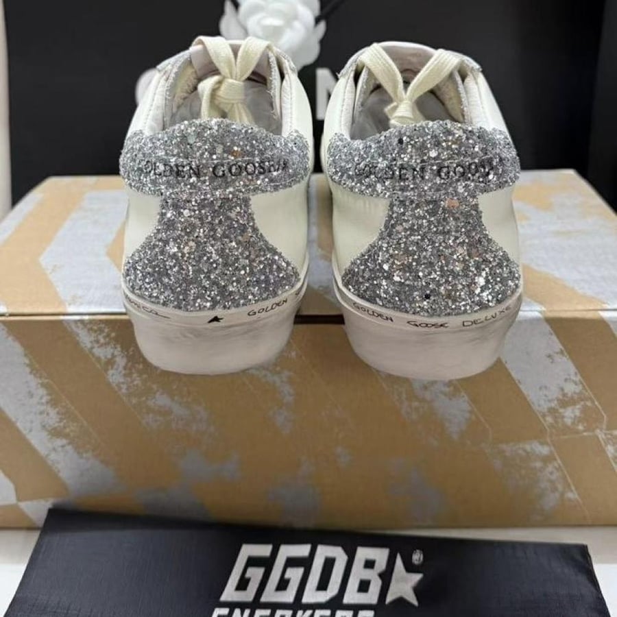 Golden Goose Hi-Star Glittered White Leather Pink Star