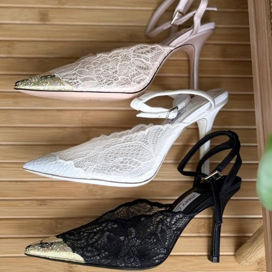 Jimmy Choo Lace Pumps with Metal Lace Detail