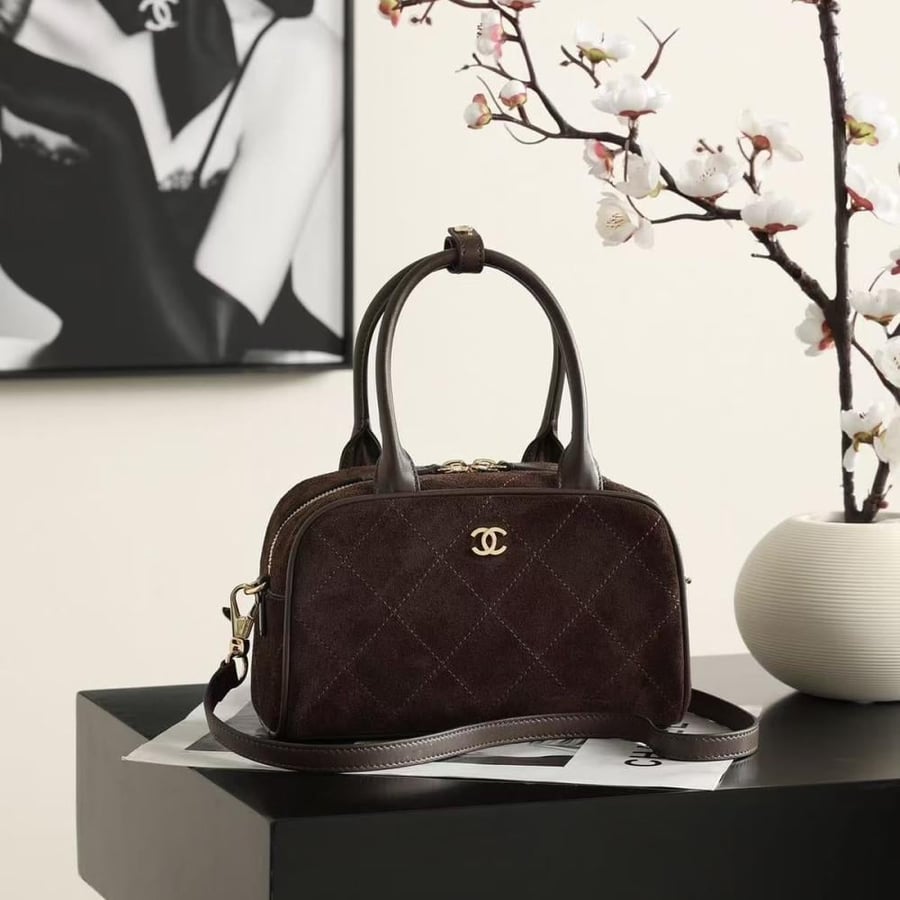 Chanel Suede Clutch with Leather Strap - Dark Brown