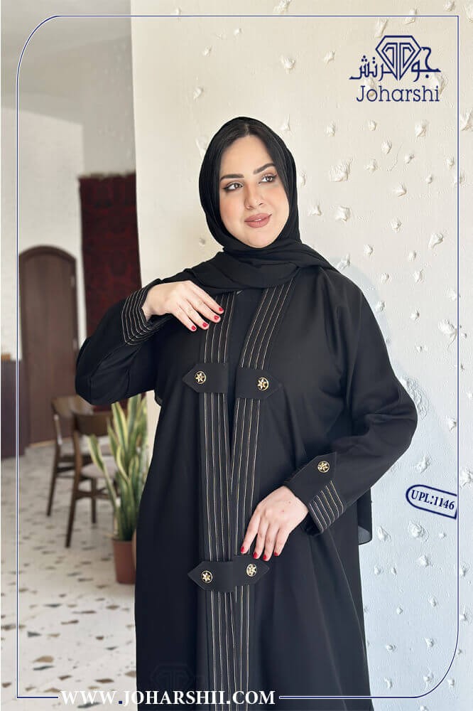 عباية كتان سودا - عبايات رسمية للدوام - عبايتك