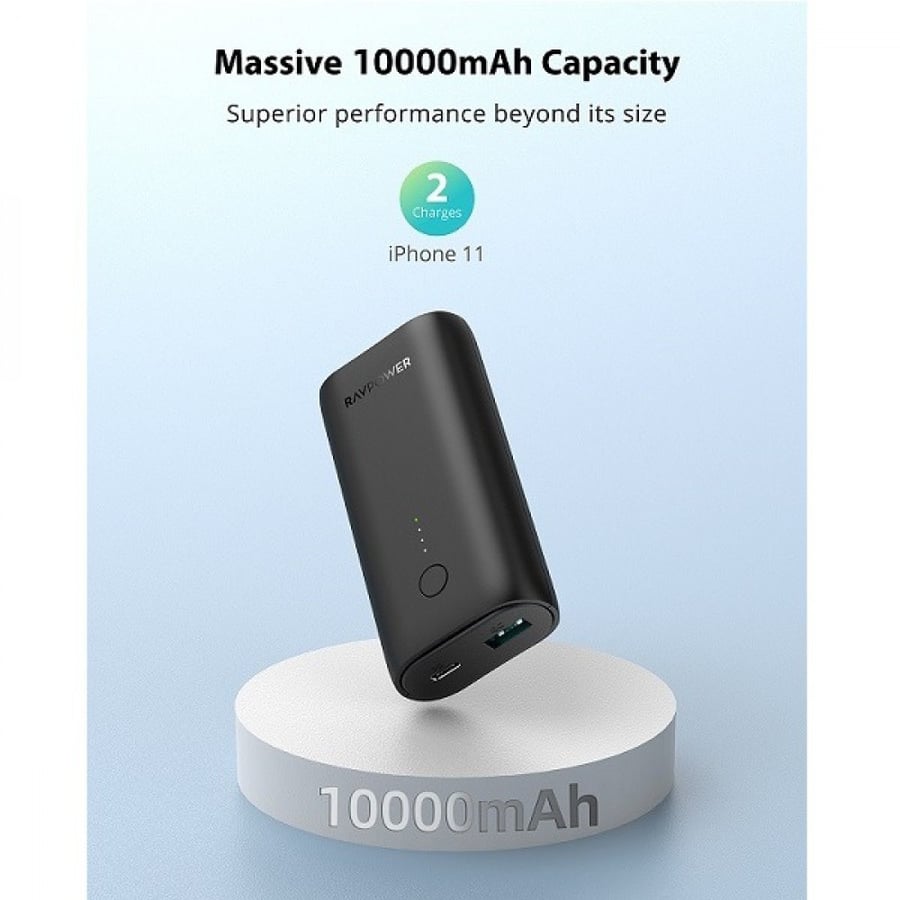 شاحن متنقل باوربانك 10000 ملي امبير بمنفذ PD ومنفذ USB شحن سريع من راف باور