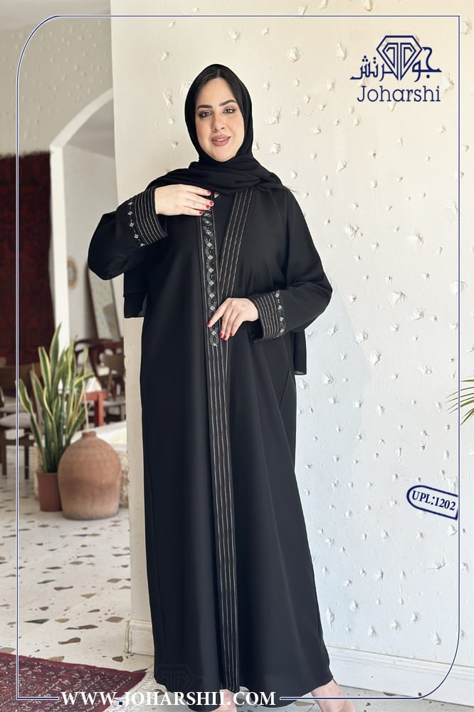 عباية لينن اسود - عبايات كتان كاجوال - عبايتك