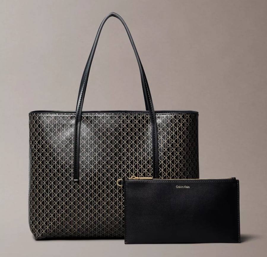 Allover Emblem Logo Small Tote Bag with Pouch