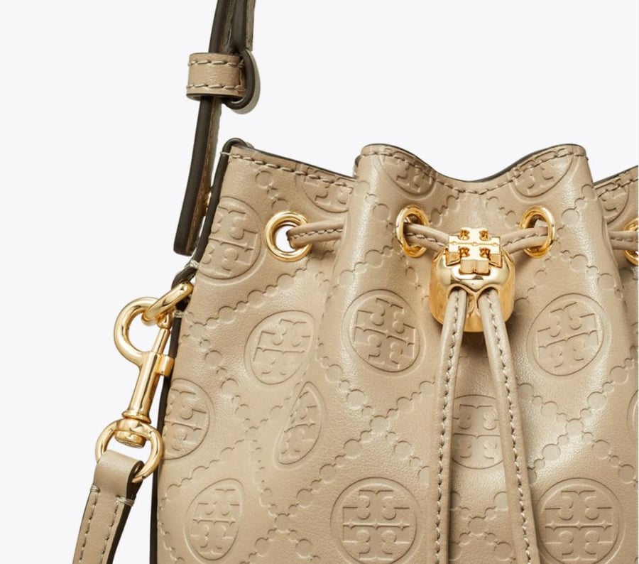 T MONOGRAM LEATHER MINI BUCKET BAG