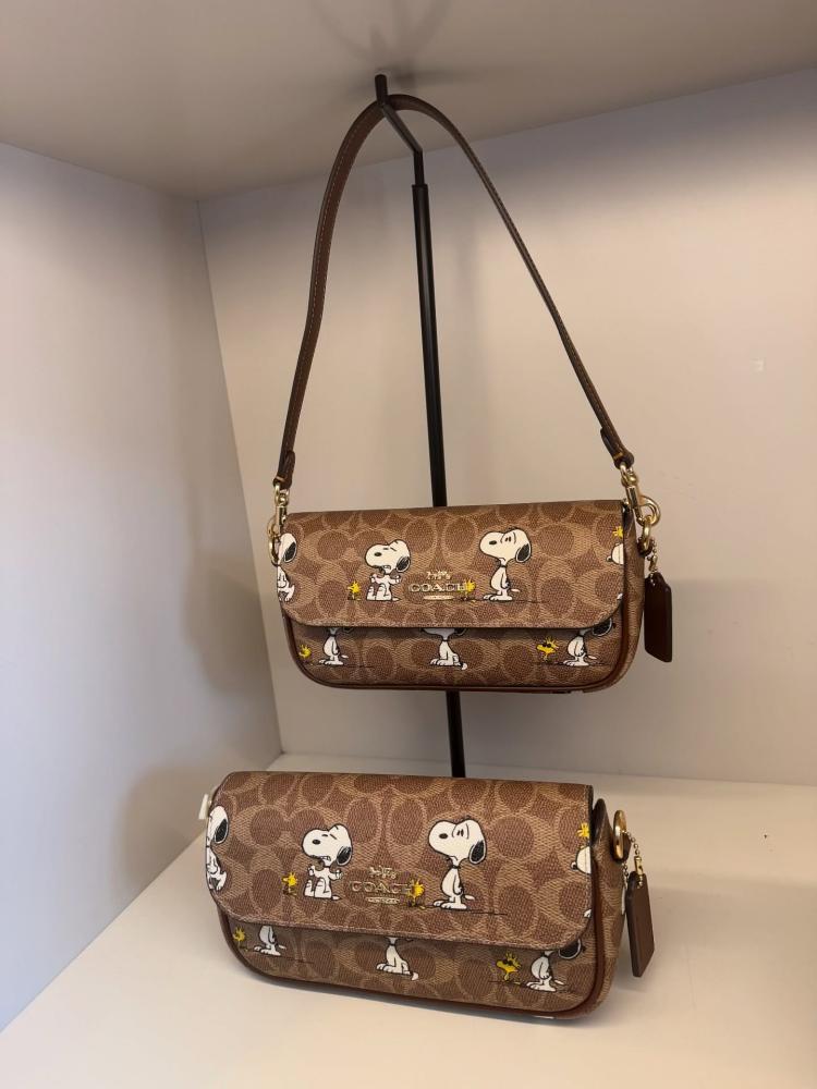 Coach X Peanuts Hailey Flap Bag In Signature Canvas With Snoopy Print