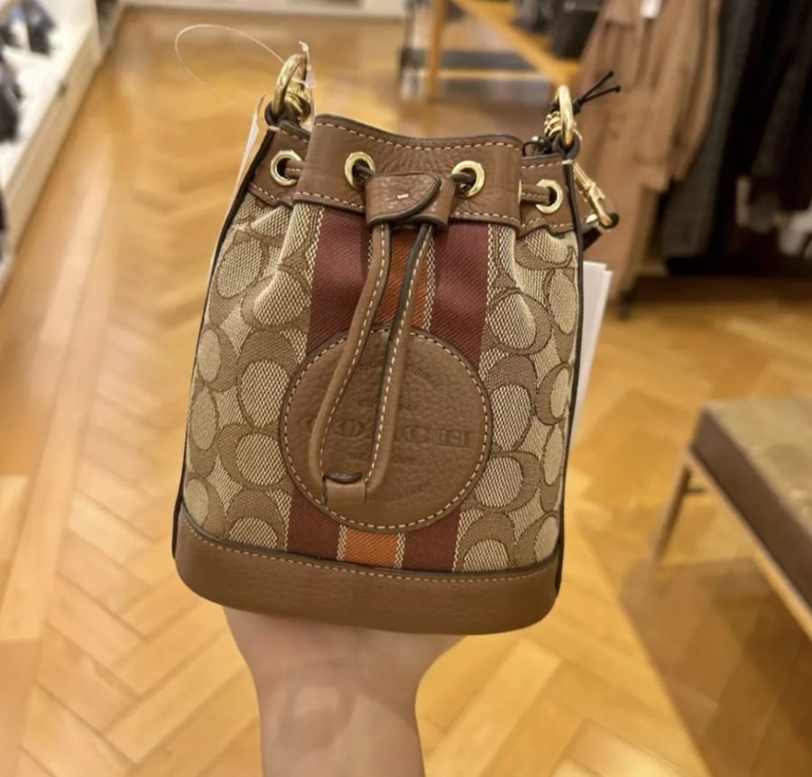 Mini Dempsey Bucket Bag In Signature Jacquard With Stripe And Coach Patch