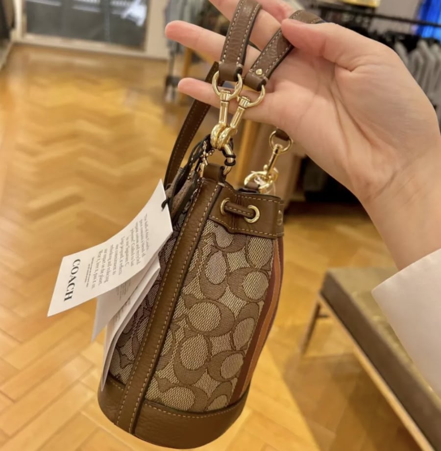 Mini Dempsey Bucket Bag In Signature Jacquard With Stripe And Coach Patch