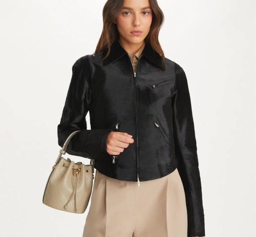 T MONOGRAM LEATHER MINI BUCKET BAG