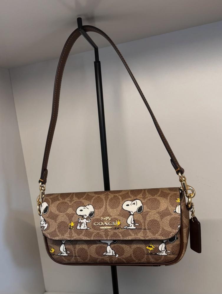 Coach X Peanuts Hailey Flap Bag In Signature Canvas With Snoopy Print