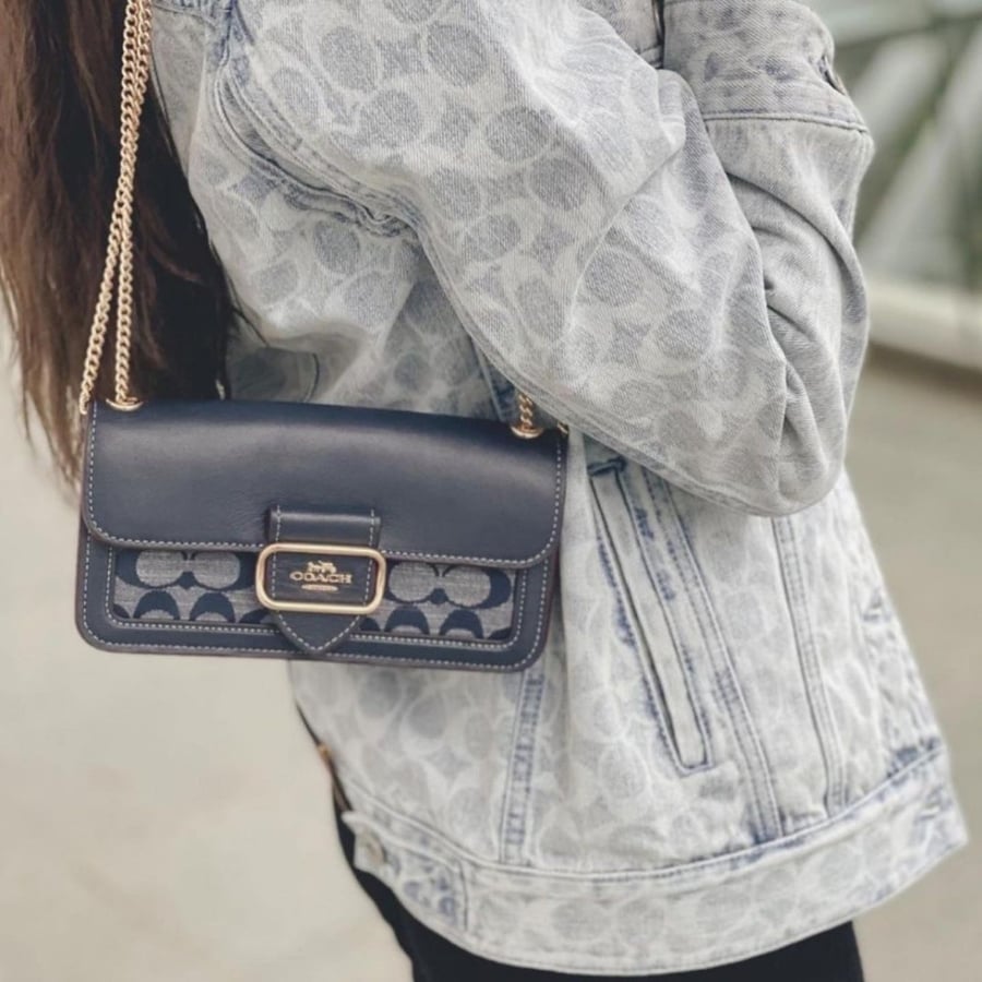 Morgan Crossbody In Colorblock Signature Canvas With Rivets