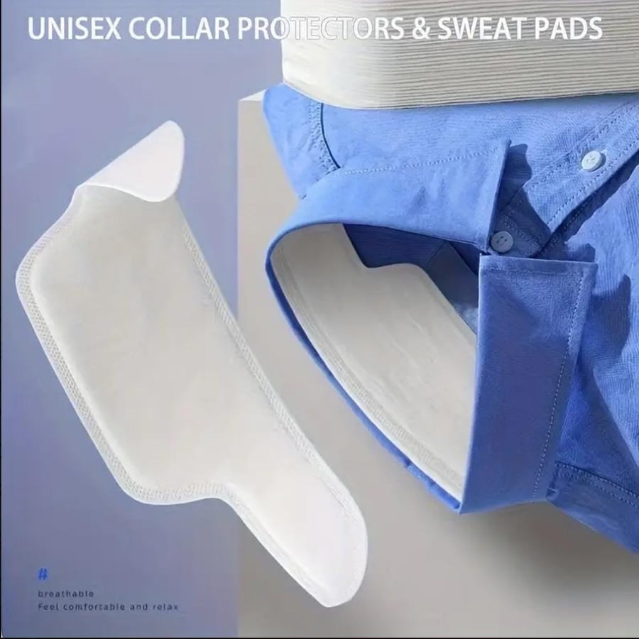 10-Pack Unisex Collar Sweat Pads - Extra Adhesive Neck Protectors for Shirts, Invisible & Comfortable, Ideal for Men & Women, Non- Fabric, White, Neck Sweat Protection, Discreet Design, Secure Fit Design عبوة من 10 وسادات عرق للرقبة للجنسين - واقيات رقبة 