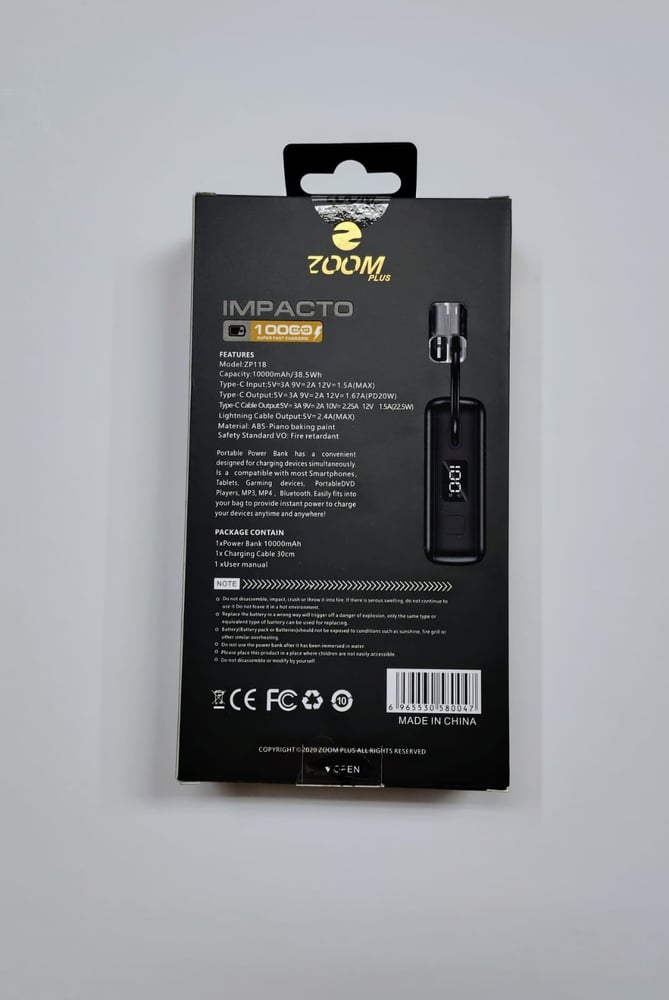 ZOOM Plus Impacto Super Fast Charging 10,000 MAH Power Bank