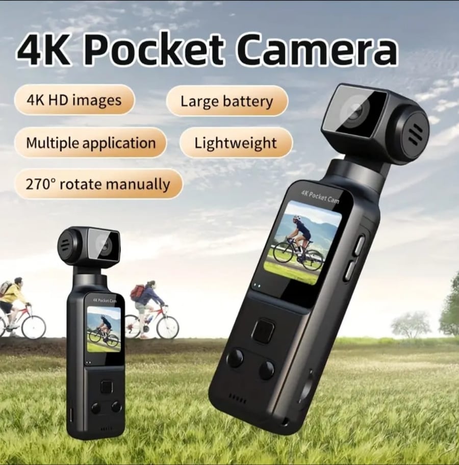 4K Ultra HD Handheld Action Camera with Digital Stabilization, 1000mAh USB Rechargeable Battery, Wi-Fi & TF Card Support