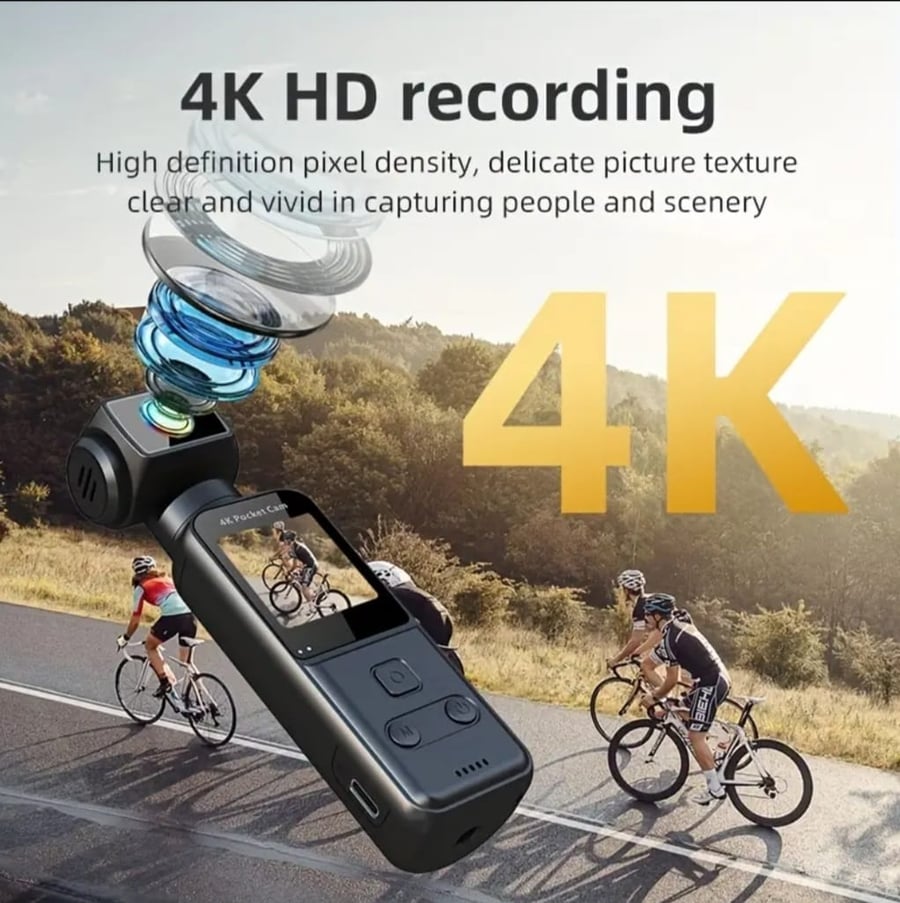4K Ultra HD Handheld Action Camera with Digital Stabilization, 1000mAh USB Rechargeable Battery, Wi-Fi & TF Card Support