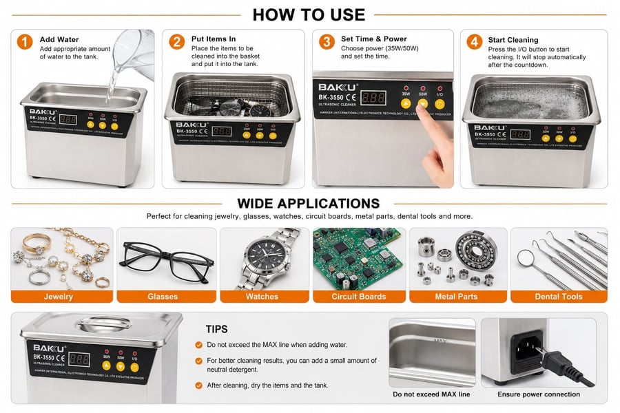 BAKU BK-3550STEEL ULTRASONIC CLEANER