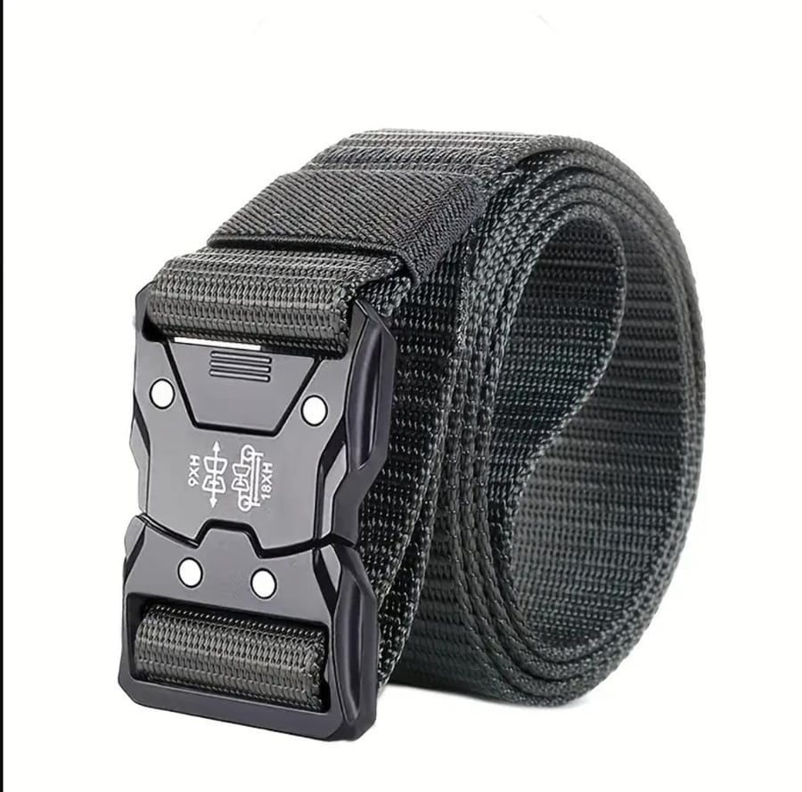 1pc Men's Multifunctional Tactical Belt, Minimalist Design Durable Fashionable Leather Strap,Black & Gray Color-4.1f حزام تكتيكي متعدد الوظائف للرجال، تصميم بسيط، حزام جلدي متين وعصري، لون أسود ورمادي - 4.1f