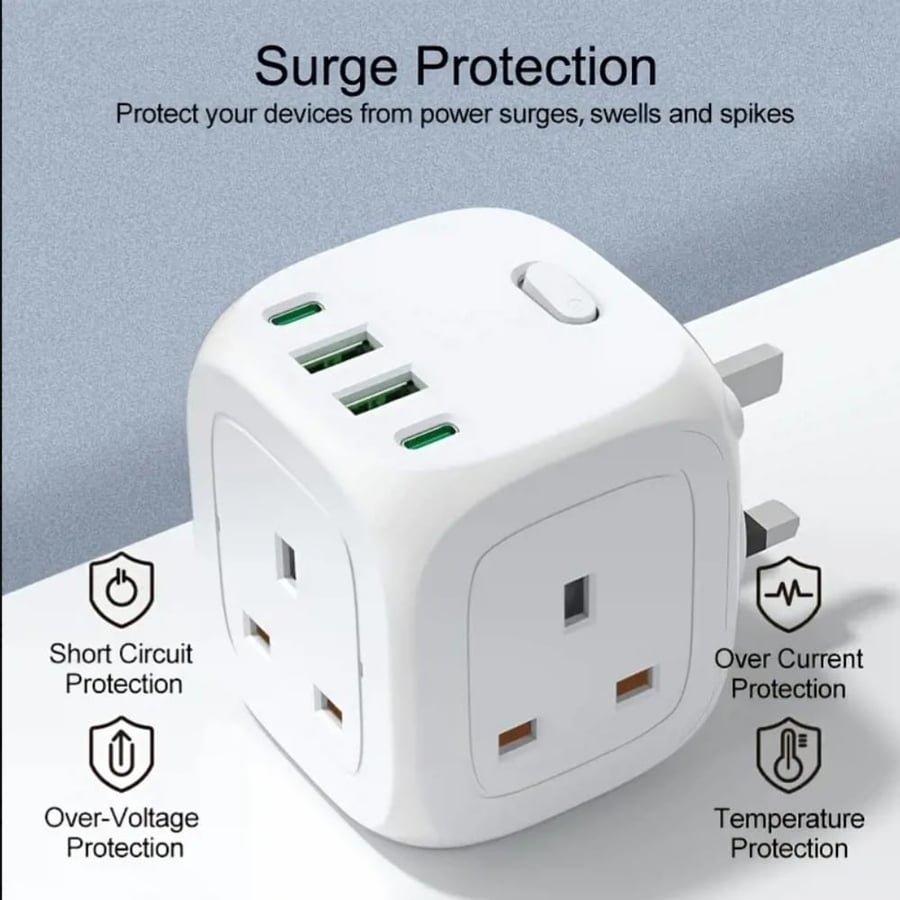 Multifunctional Power Strip, Wall-Mounted Plug-in, 3 AC Power Interfaces with (2 USB-A) + (2 TYPE-C) Charging Ports, Suitable for Home Kitchen Power Strip, Essential Universal Power for Outdoor Travel, شريط طاقة متعدد الوظائف، قابس مثبت على الحائط، 3 مناف