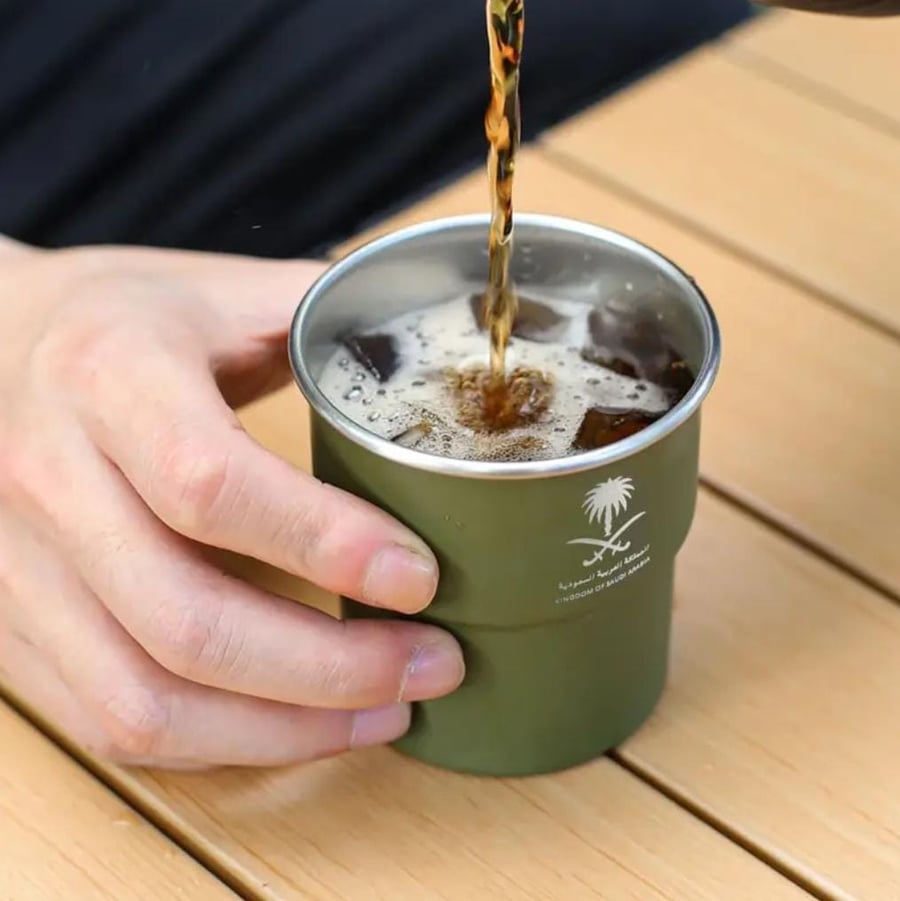1pc 300ml Stainless Steel Insulated Tumbler without Lid - Special logo featuring the Saudi Arabian emblem,PVC-free, perfect for outdoor camping and gatherings,green كوب معزول من الفولاذ المقاوم للصدأ سعة 300 مل بدون غطاء - شعار خاص يحمل شعار المملكة العرب