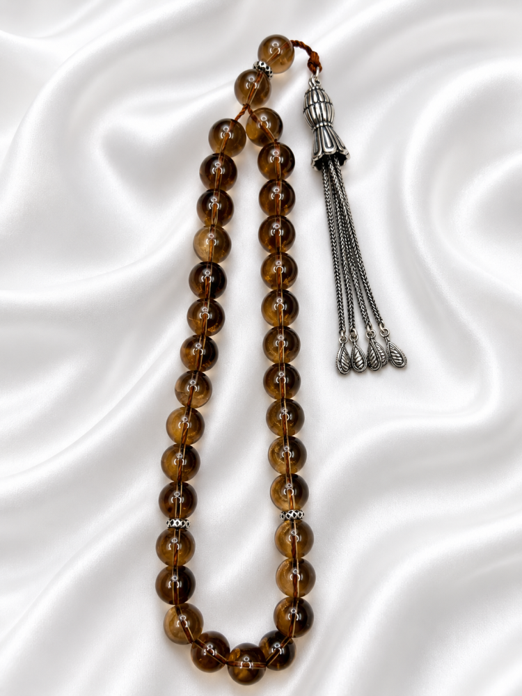 Rosary stone smoky quartz honey-colored with silver
