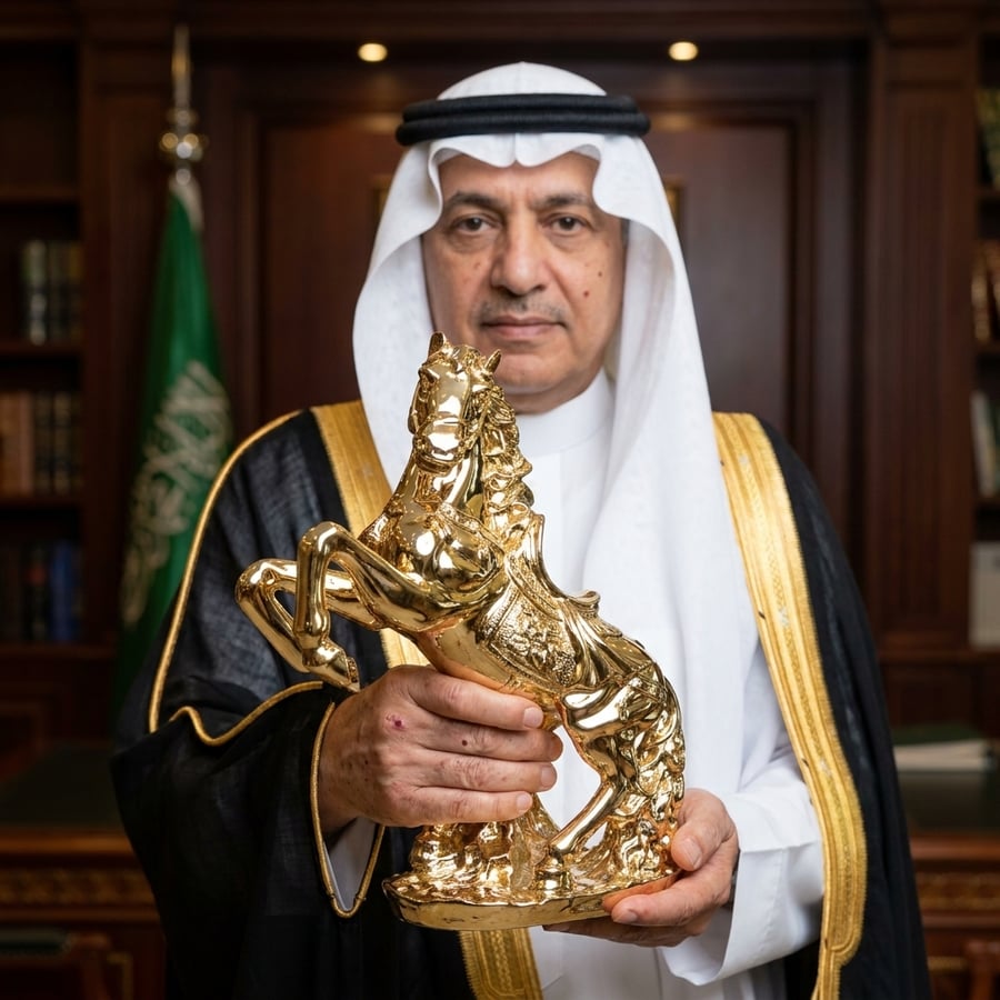 مجسم حصان ذهبي