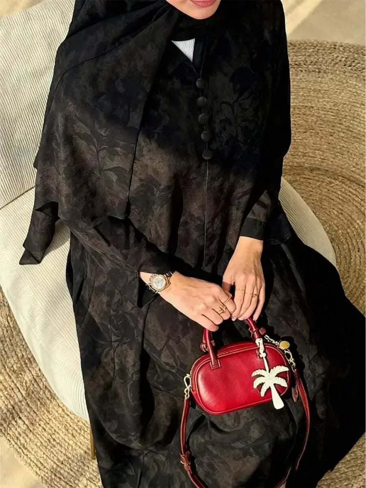 عباية نسائية أنيقة بطبعة زهور وأكمام طويلة