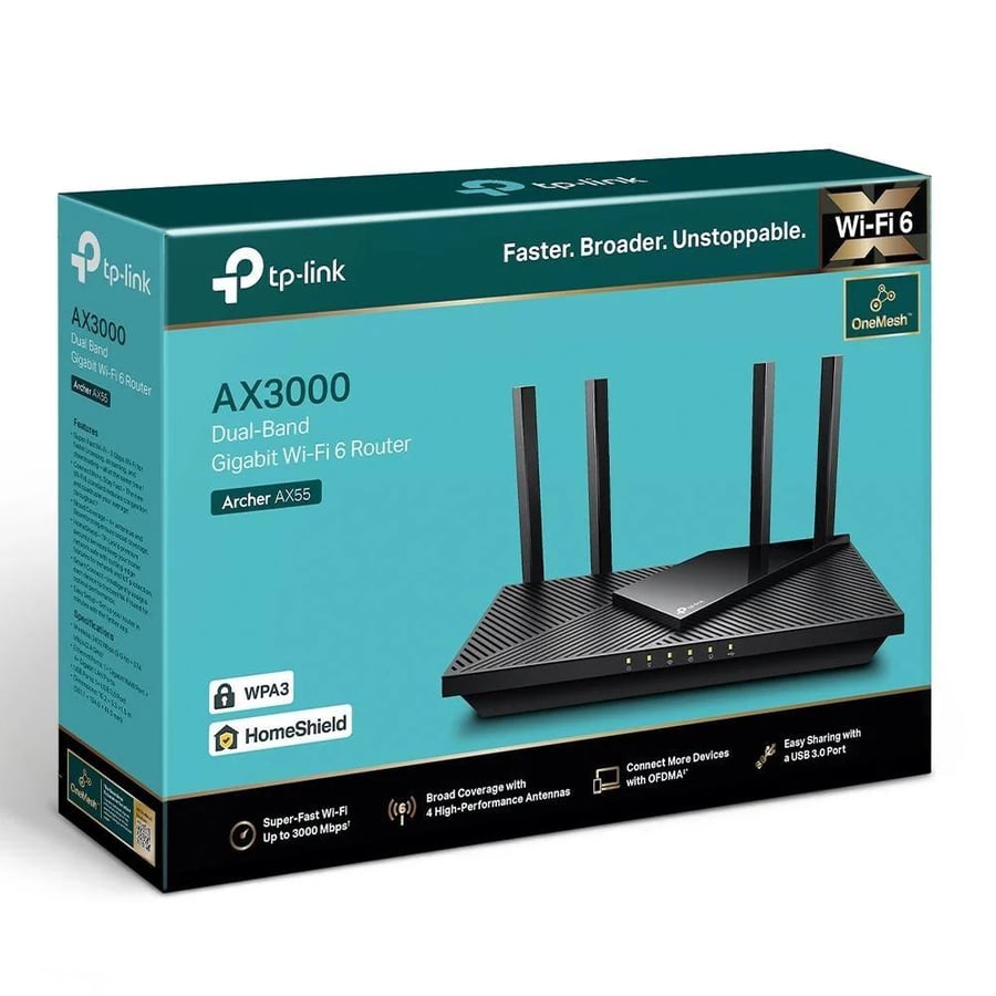 راوتر تي بي لينك آرتشر (TP-Link Archer AX55) ثنائي النطاق بشبكة Wi-Fi 6 وبسرعة AX3000