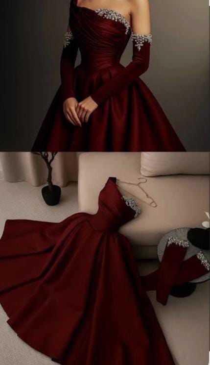 Elegant evening dress, Mikado fabric, with separate sleeves