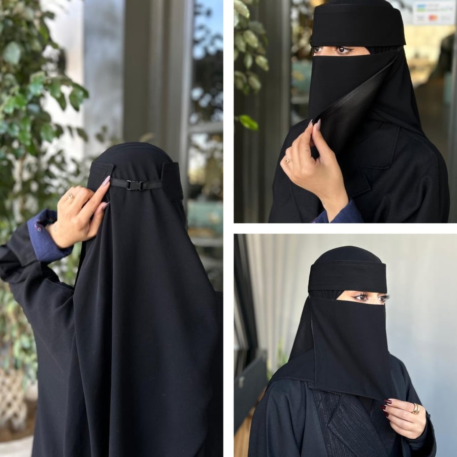 2 نقاب قصير حرير ربط + نقاب مشبك حريرقصير