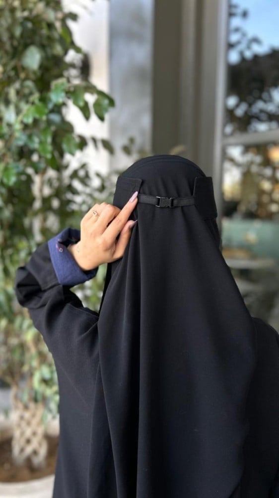2 نقاب قصير حرير ربط + نقاب مشبك حريرقصير
