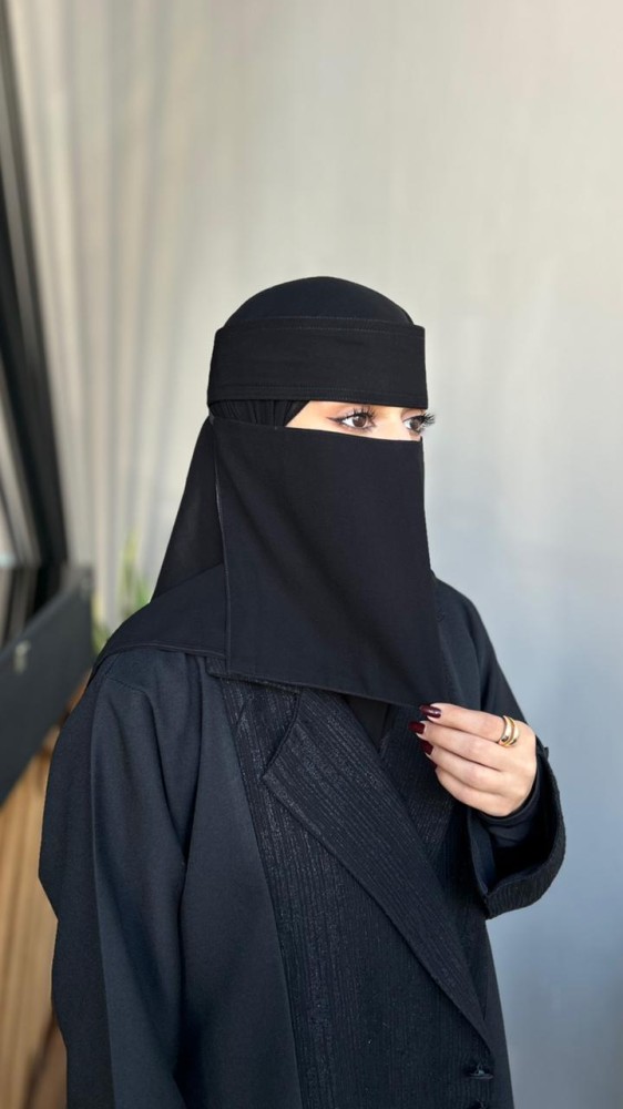 2 نقاب قصير حرير ربط + نقاب مشبك حريرقصير