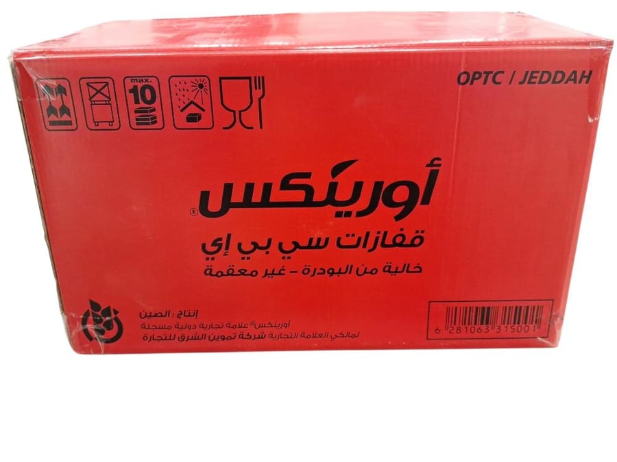 اورينكس | قفازات فينيل بلاستيك | بدون بودر | وسط | (M) | شفاف | 100 حبة | كرتون | 30 علبة