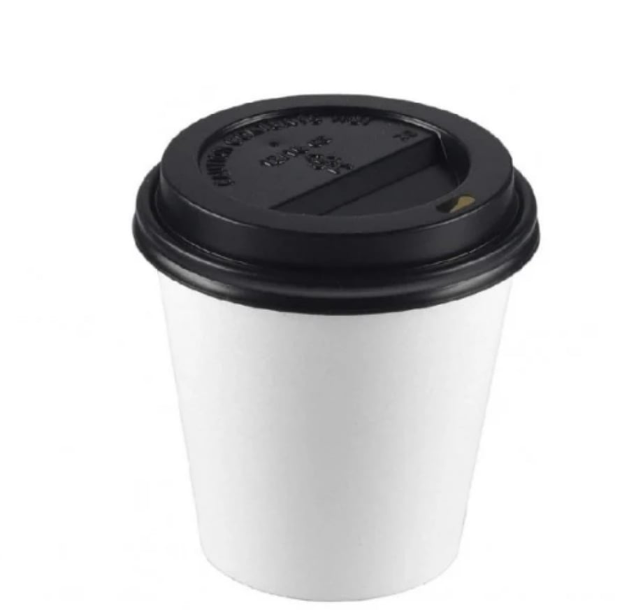 Kooz | Paper Cups | Coffee | White Plain | With Black Lid | 4 Oz | 110 ml | Carton | 1000 pcs