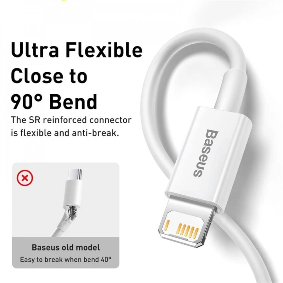 بيسوس | سلك شاحن ايفون 2 متر ابيض Baseus | Superior iPhone Lightning to USB Cable 2.4A CALYS-02 2M