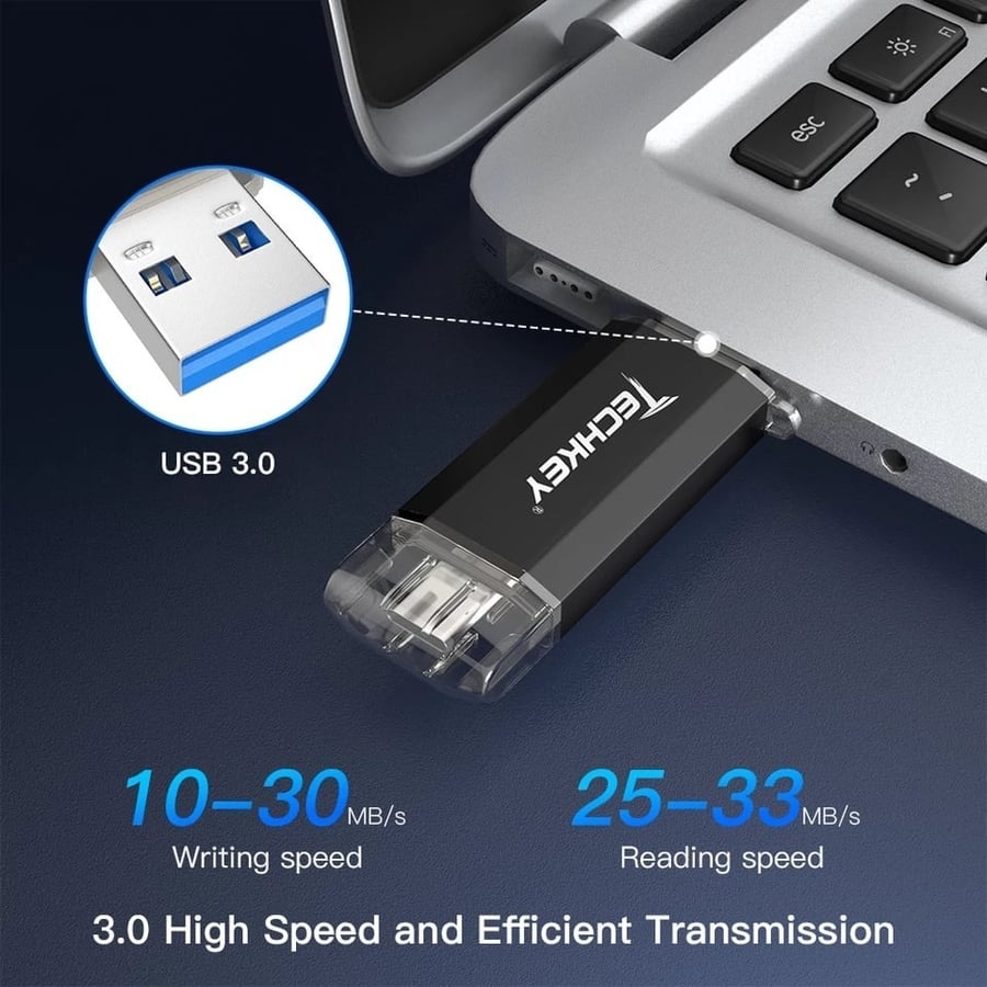 تيكي | فلاش ميموري | جهتين تايب سي وكمبيوتر | سعة كبيرة | 128 جيجا بايت TECHKEY | OTG USB 3.0 USB-C PC | Flash Memory | 128GB