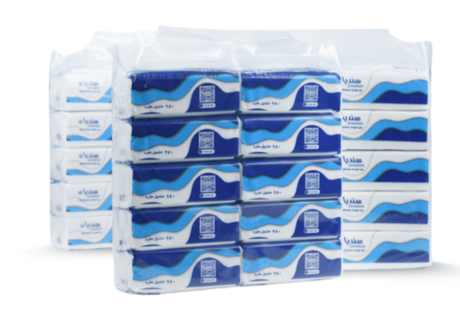سنديان | حزمة مناديل وجه | مفرد | 5 شدات × 10 علب × 250 منديل Sendian | Bundle of 5x10x250 | Single Facial Tissues